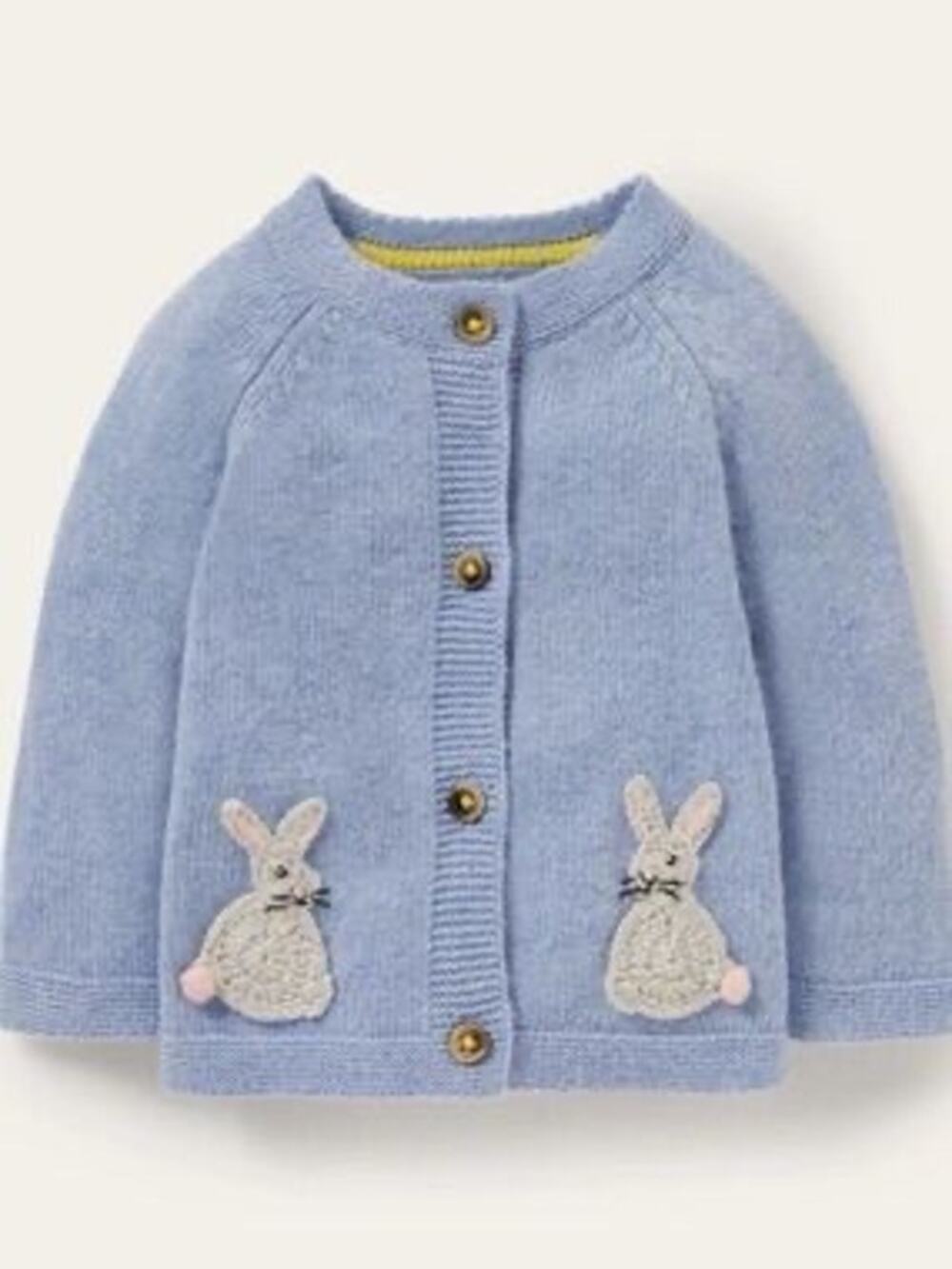 Baby Boden Blue Bunny Appliqué Knit Cardigan crocheted wool